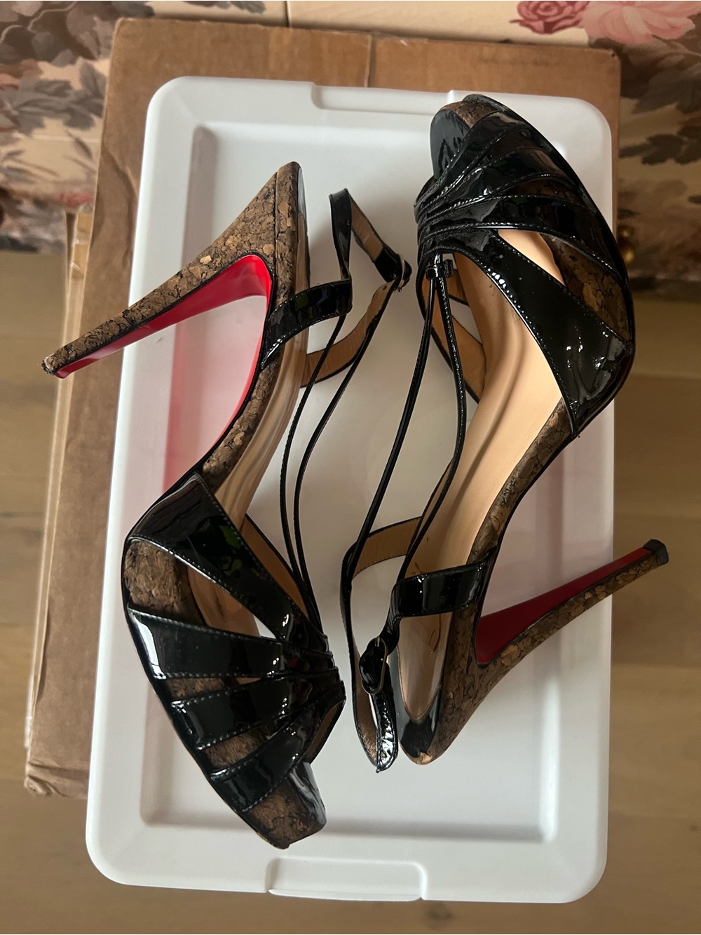 Christian Louboutin Black Patent Leather T-Strap Platform Sandals - Picture 5 of 6